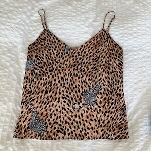 L'Agence Silk Spaghetti Strap Cheetah-Print Top